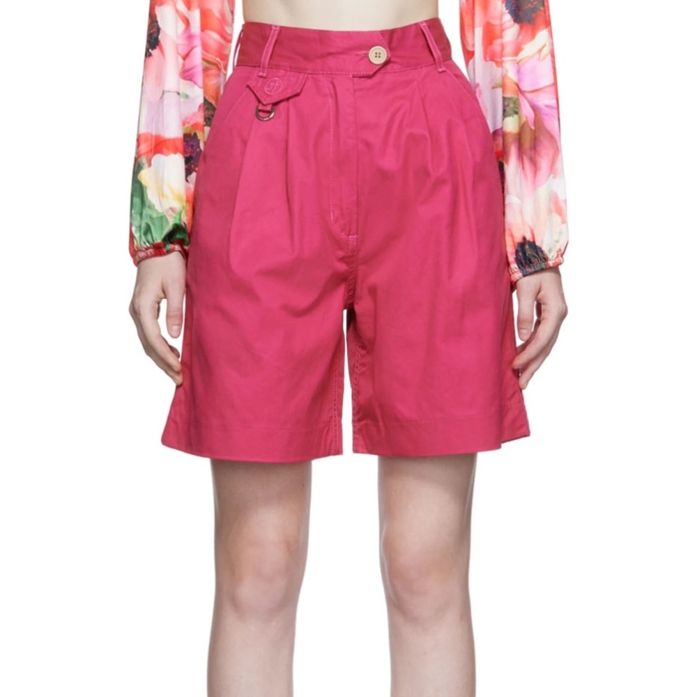 SAKS POTTS Pink Susa Cotton High Waist Shorts - Medium